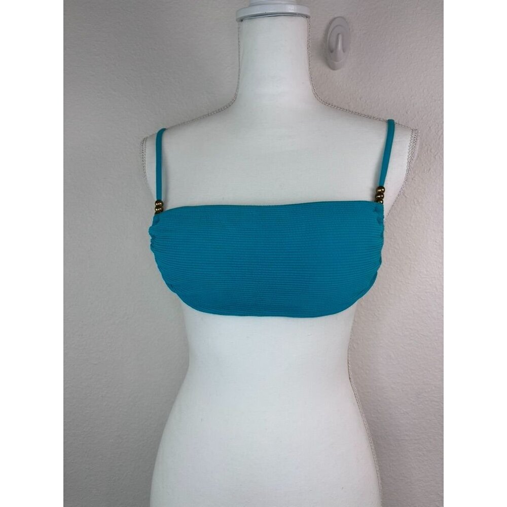 Aerie women's small teal blue bandeau tie back bikini top beaded textured